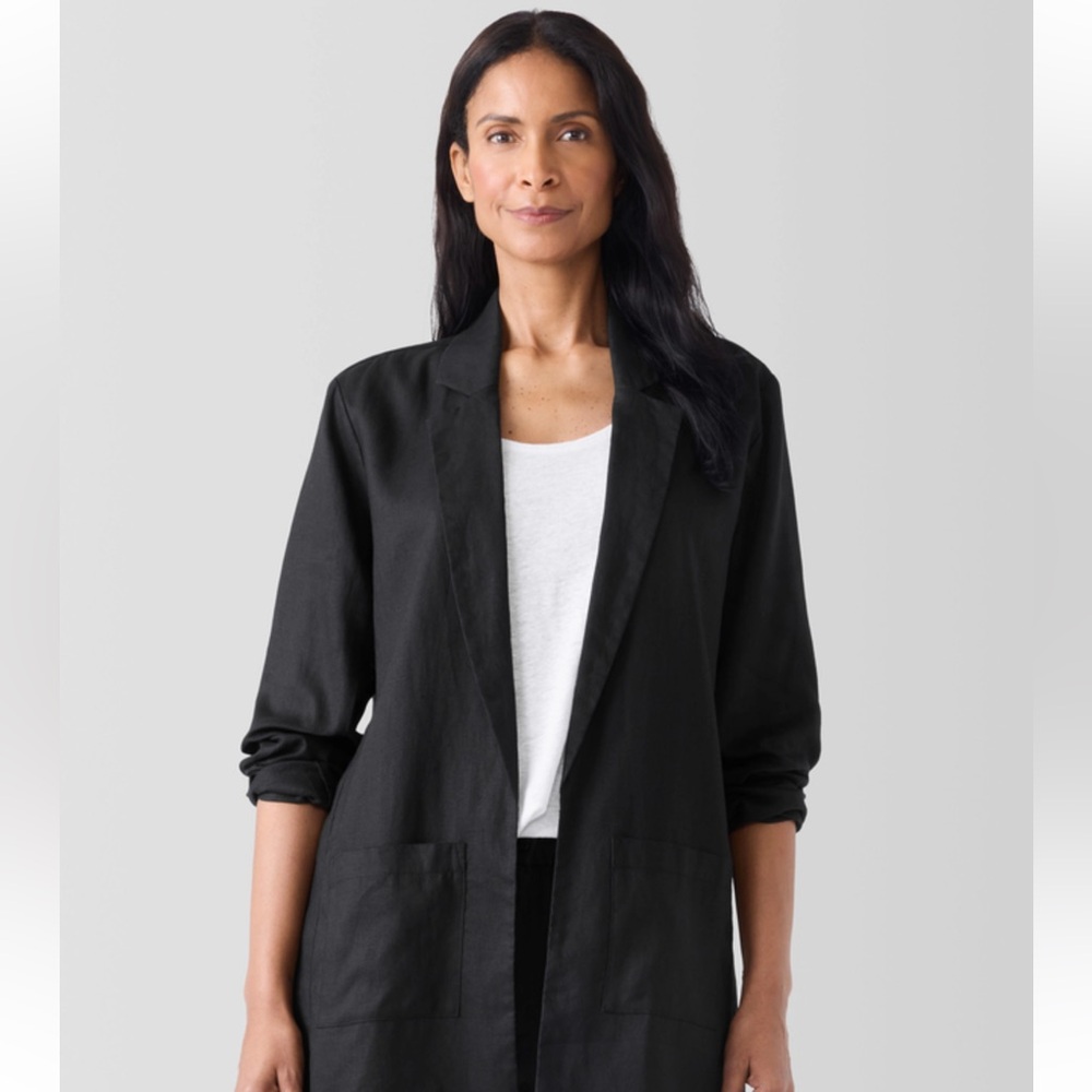 Eileen Fisher Organic Linen Long Blazer Easy Fit, Thigh Length